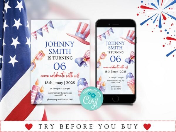 4th of July 1stBirthday Invitation