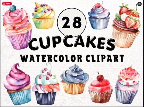 Watercolor Cupcakes Clipart