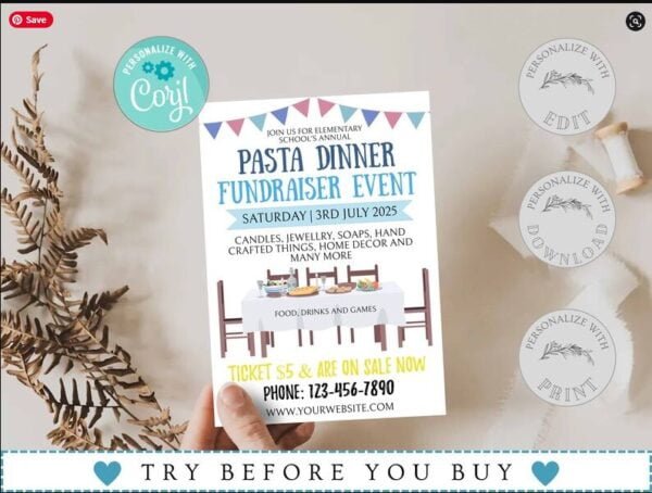 Pasta Dinner Fundraiser Flyer