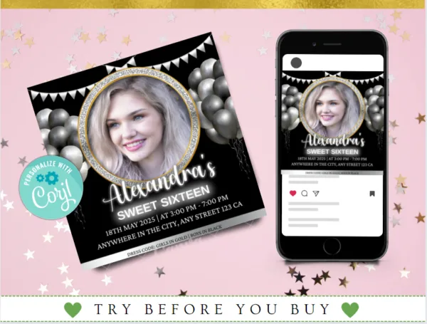 Sweet 16 Birthday Editable