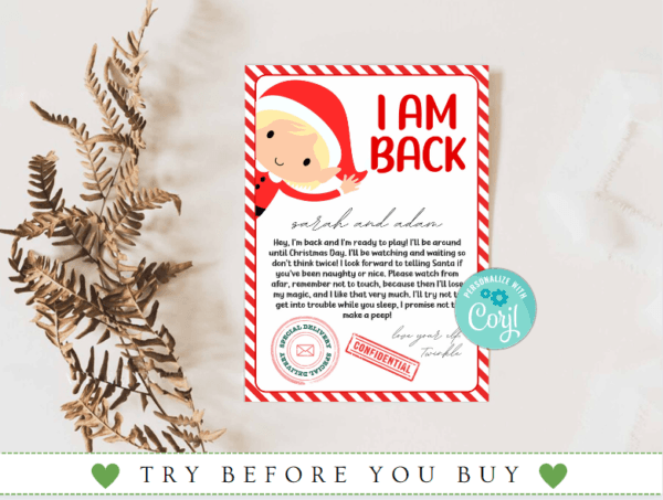 Elf I'm Back Printable