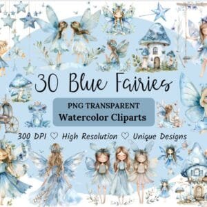 Watercolor Blue Fairy Clipart