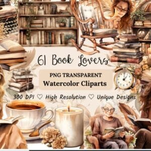 Watercolor Book Lover Clipart