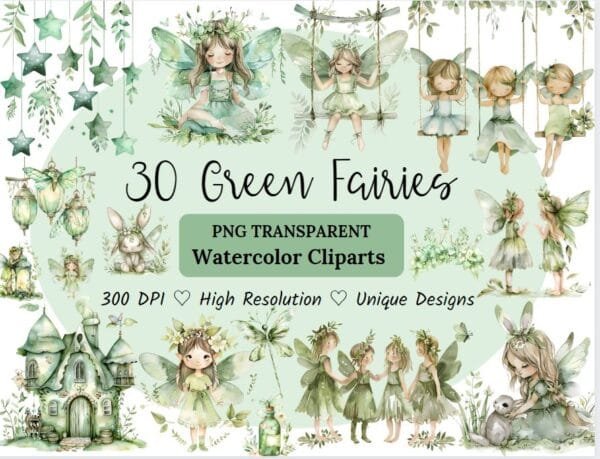 Green Fairies Clipart