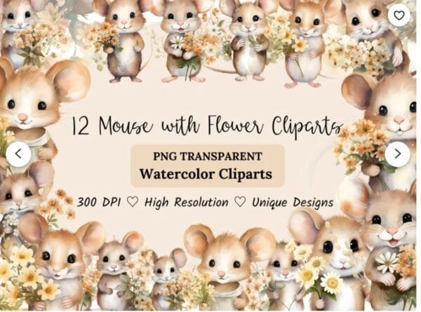 Mouse with Flower Clipart