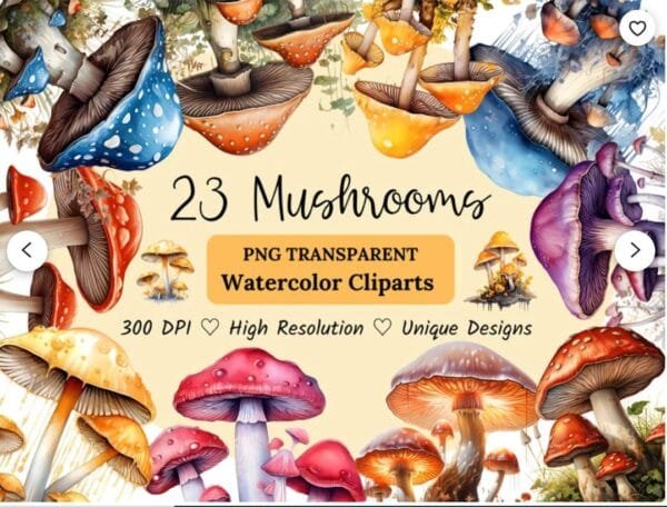 Watercolor Mushrooms Clipart