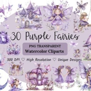 Purple Fairies Watercolor Clipart