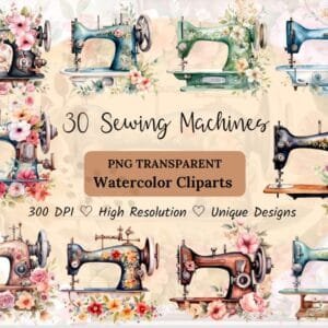 Watercolor Floral Sewing Machine