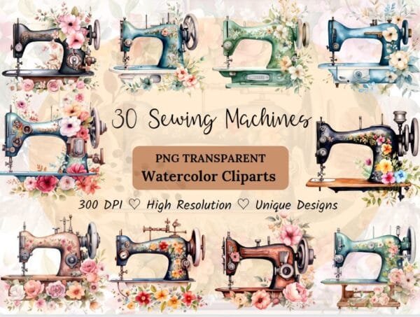 Watercolor Floral Sewing Machine