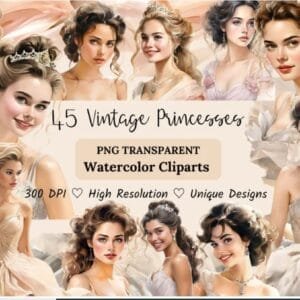 Watercolor Vintage Princess Clipart