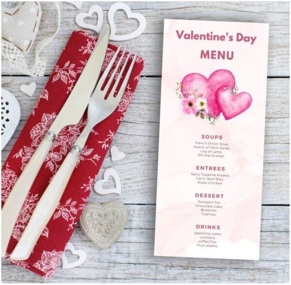 Valentines Menu Editable Template