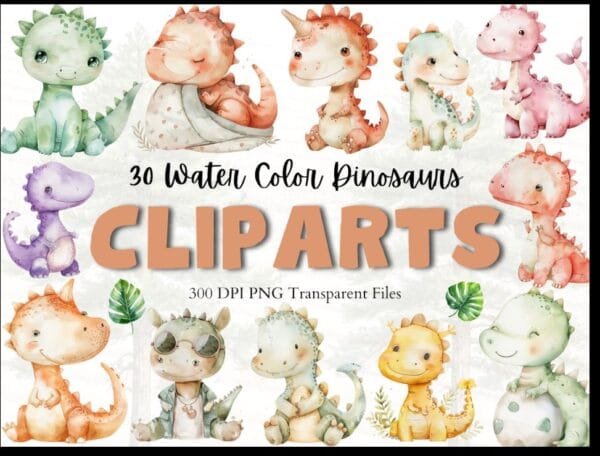 Watercolor Dinosaur Clipart