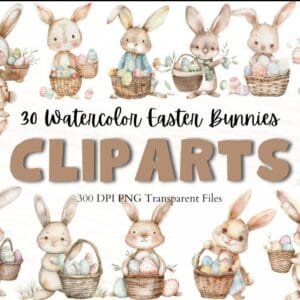 Watercolor Easter Bunnies Clipart