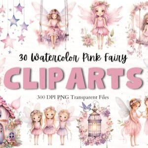 Watercolour Pink Fairy Clipart