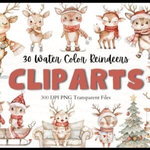 Watercolor Reindeer Clipart