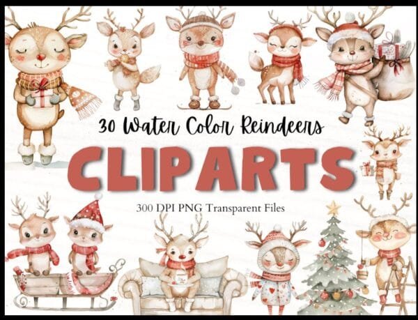 Watercolor Reindeer Clipart