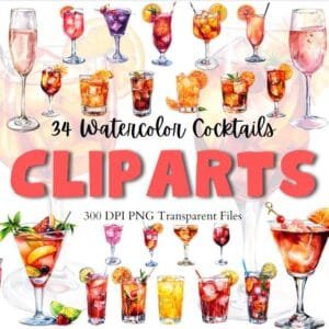 Watercolor Cocktails Clipart