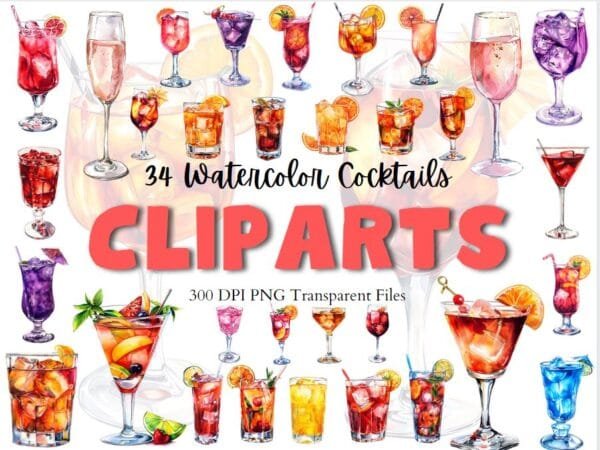 Watercolor Cocktails Clipart