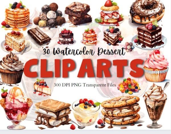 Watercolor Dessert Cliparts