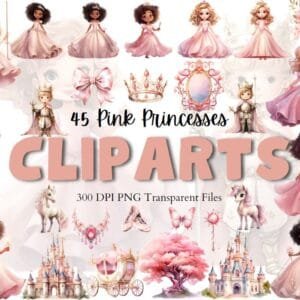 Watercolor Pink Princess Clipart