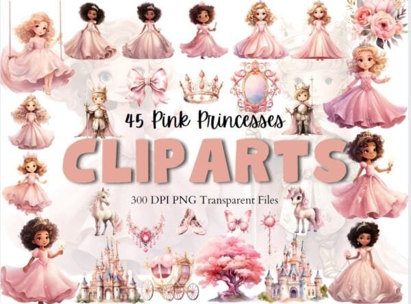 Watercolor Pink Princess Clipart