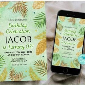 Glitter Tropical Leaves Invitation