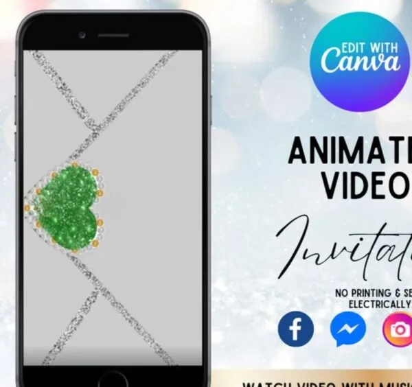 Digital Envelope with Green Glitter