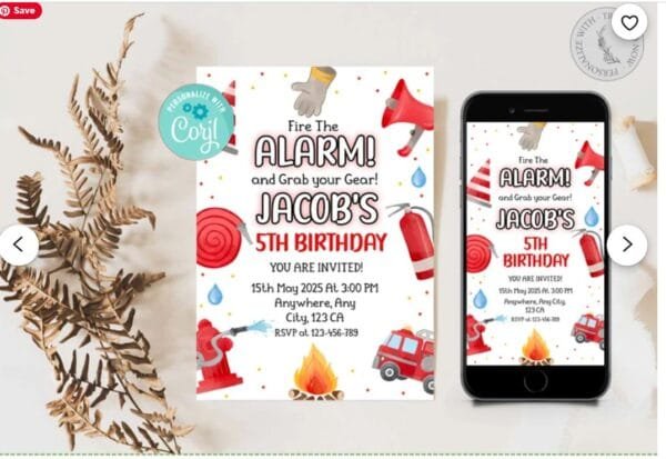 Firetruck Birthday Invitation