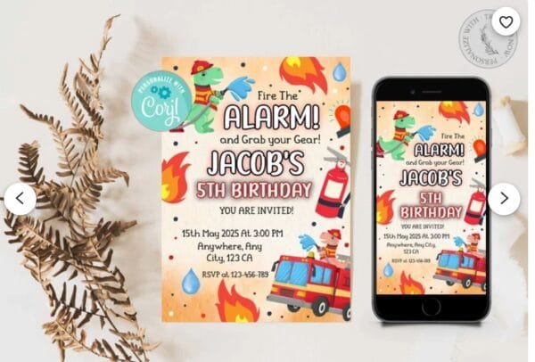Fire Truck Birthday Invitation
