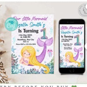 Editable Mermaid Birthday