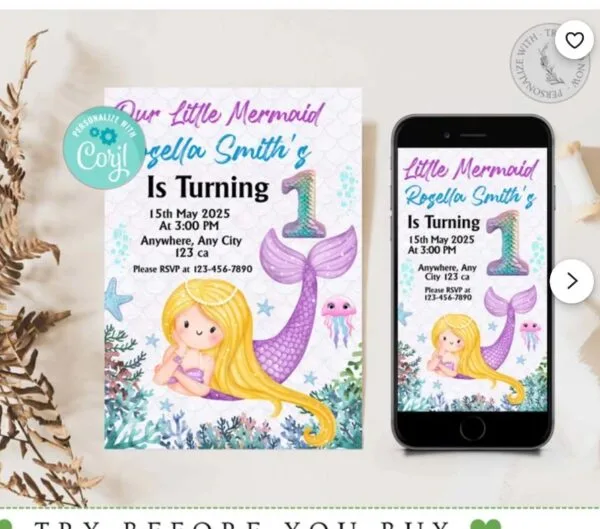 Editable Mermaid Birthday