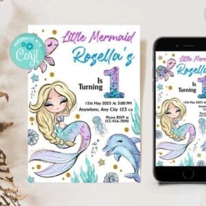 Editable Mermaid Birthday Invitation