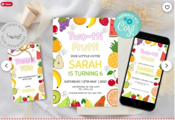 Editable Two-Tti Frutti Birthday