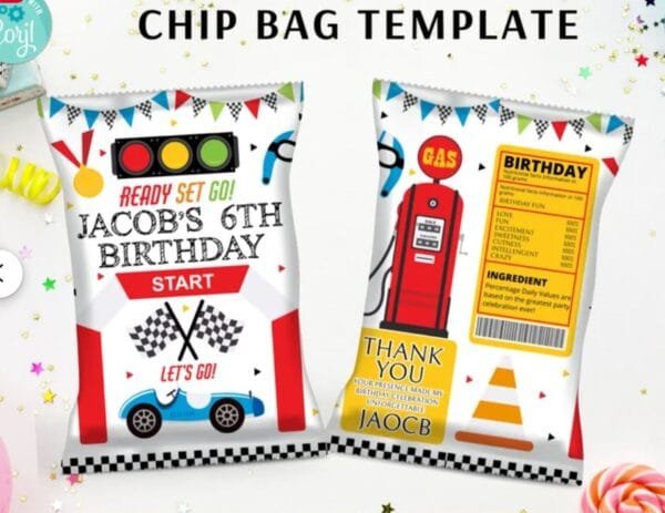 Editable Race Car Chip Bag