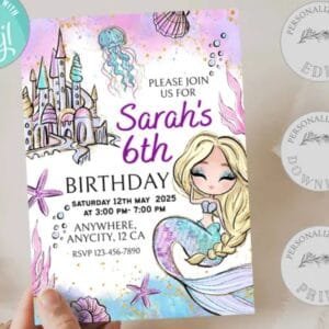 Editable Mermaid Birthday Invitation