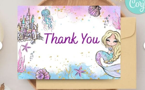 Editable Mermaid Thank You Card