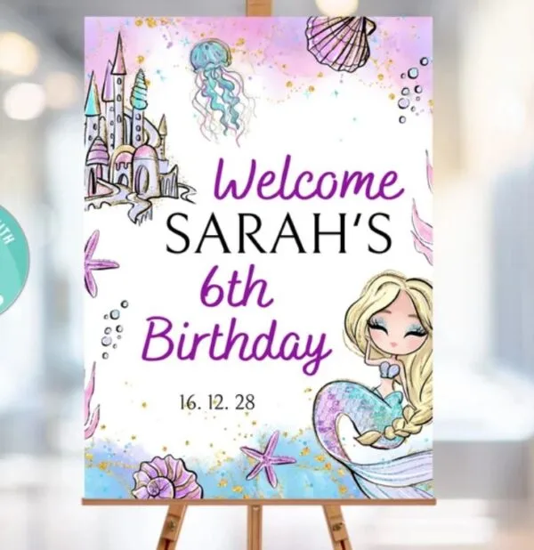 Editable Mermaid Birthday Welcome