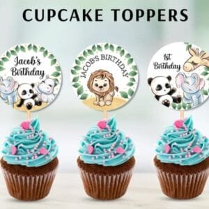 Editable Safari Birthday Cupcake