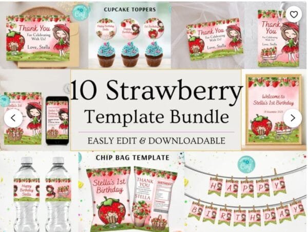 Strawberry First Birthday Invitation