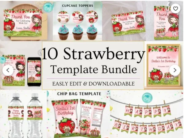 Strawberry First Birthday Invitation
