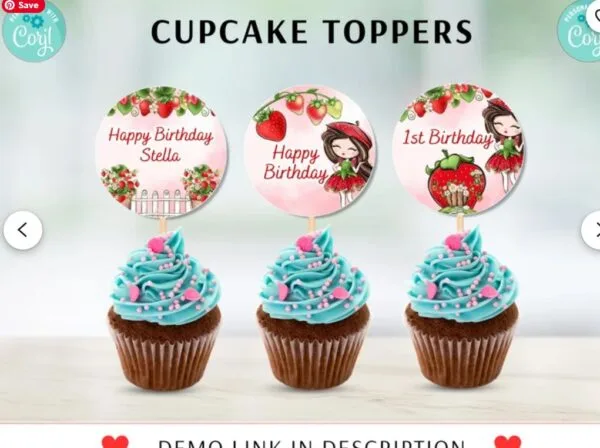 Strawberry Cupcake Toppers