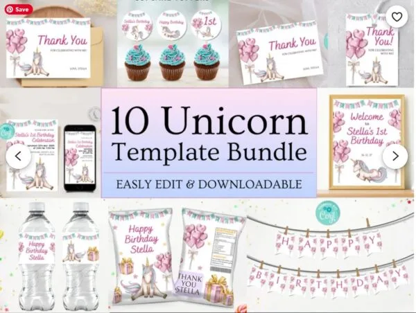 Editable Unicorn Birthday Invitation